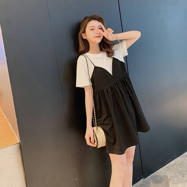 Everose-Mock Two-Piece Short-Sleeve Dress