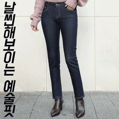 CLICK - Hidden Band-Waist Stitched Slim-Fit Jeans CLICK - Hidden Band-Waist Stitched Slim-Fit Jeans