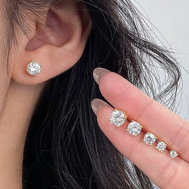 A-ROCH-925 Sterling Silver Rhinestone Stud Earring