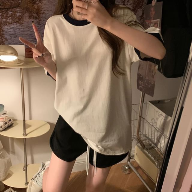 CRIBI-Short-Sleeve Round Neck Ringer Tee