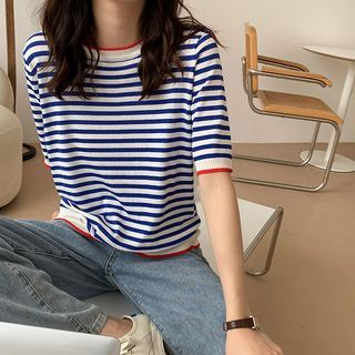 Kolopara - Short-Sleeve Striped Knit Top | YesStyle