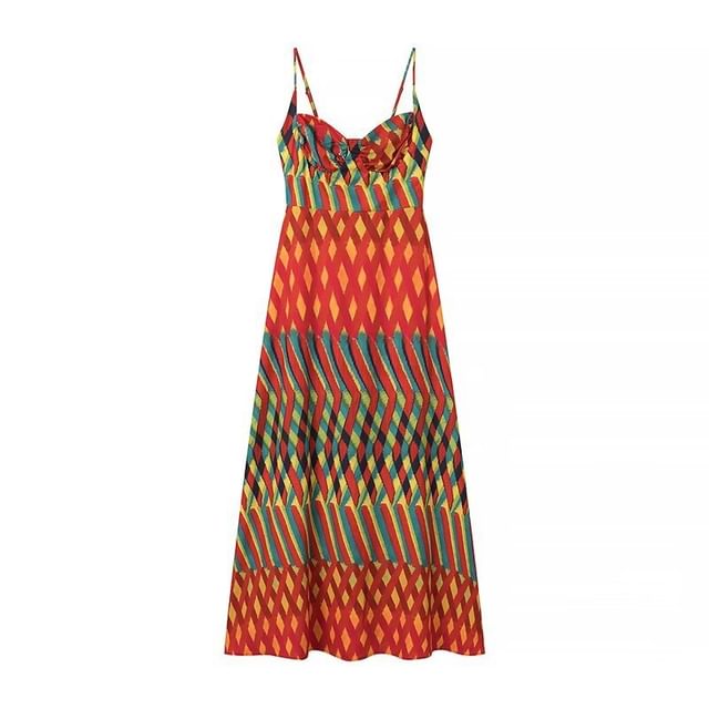 Cumulys - Spaghetti Strap Pattern Maxi A-Line Dress