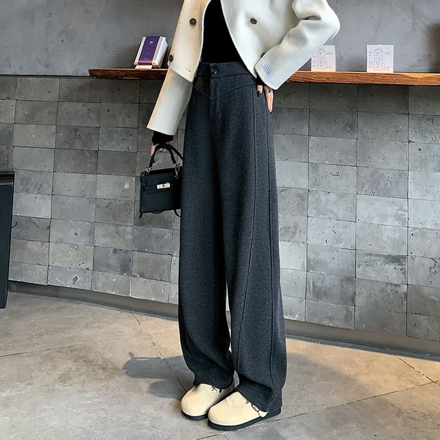 Jaqmine-High Waist Plain Wide Leg Pants