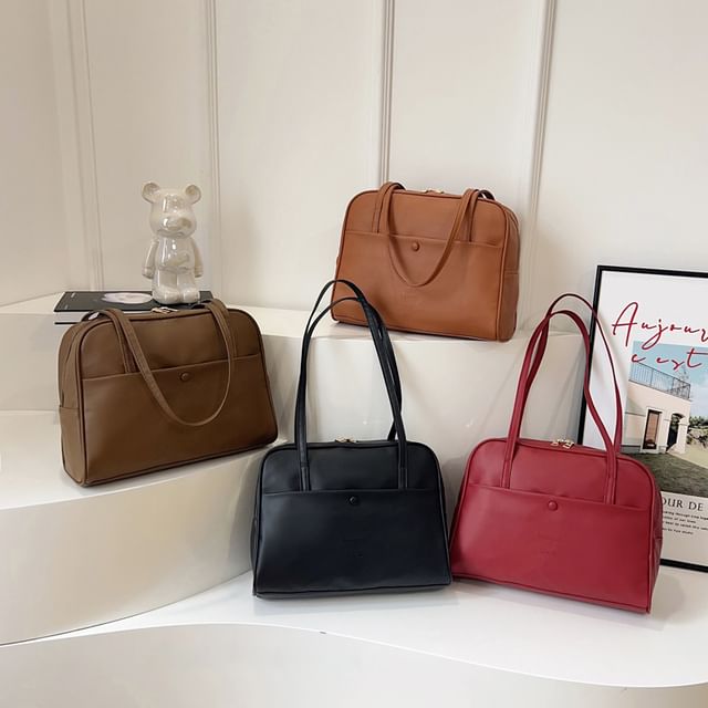 Mulgam-Plain Faux Leather Tote Bag