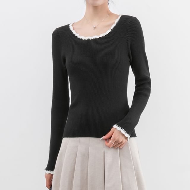 Magimomo-Long Sleeve Round Neck Ribbed Knit Top