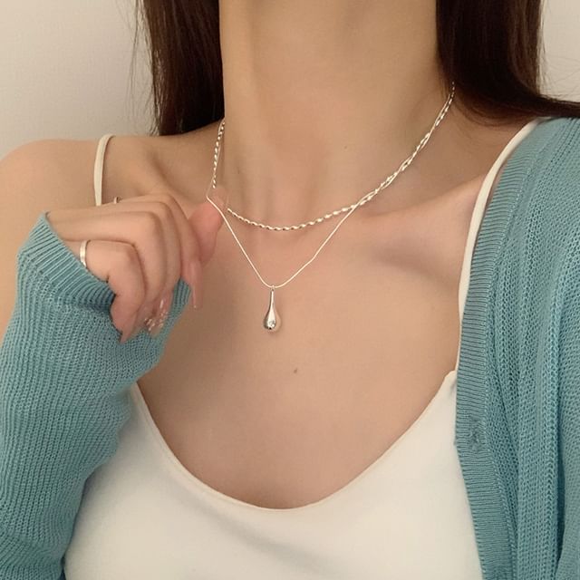 Kamuel-Waterdrop Pendant Layered Necklace