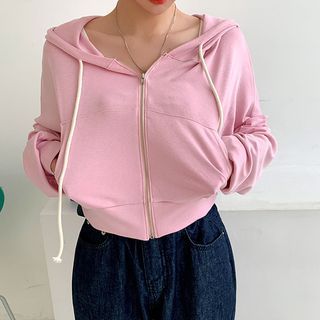 pink cropped zip up hoodie