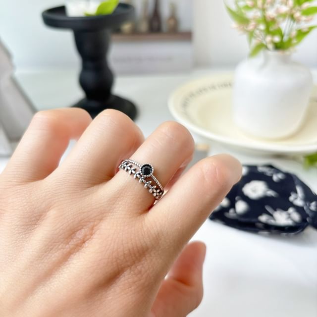 Forainer-Rhinestone Layered S925 Sterling Silver Open Ring