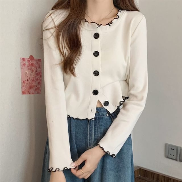 Sisyphi-Frill Trim Button-Up Crop Cardigan
