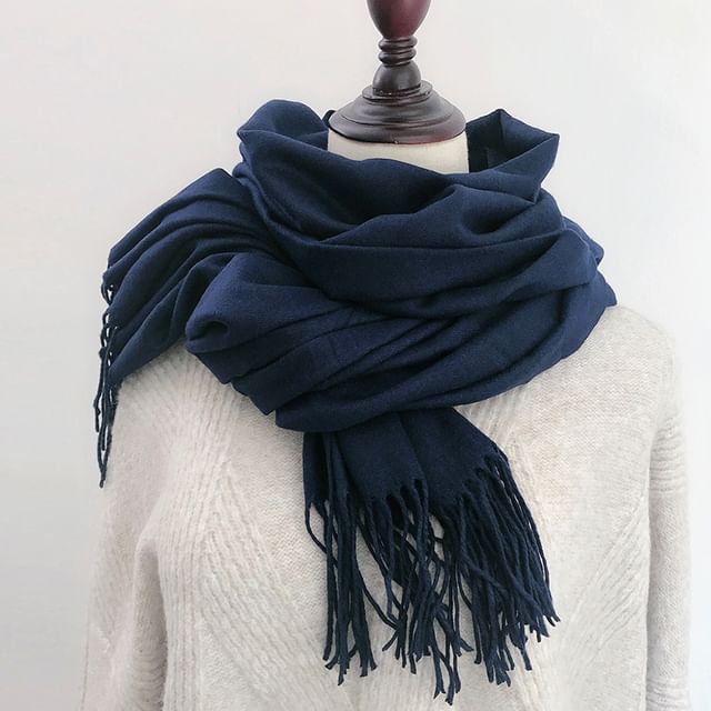 Pompabee-Plain Fringed Scarf