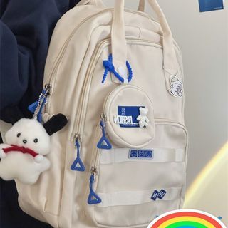 Set: Applique Multi-Pocket Messenger Bag + Bag Charm