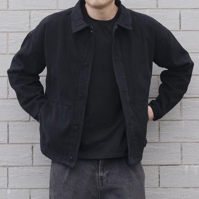 Macho-Long Sleeve Collared Plain Button Up Shirt Jacket