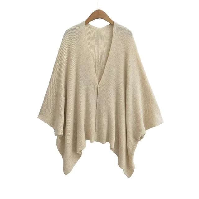 Asiris-Cape-Sleeve V-Neck Plain Single Button Cardigan