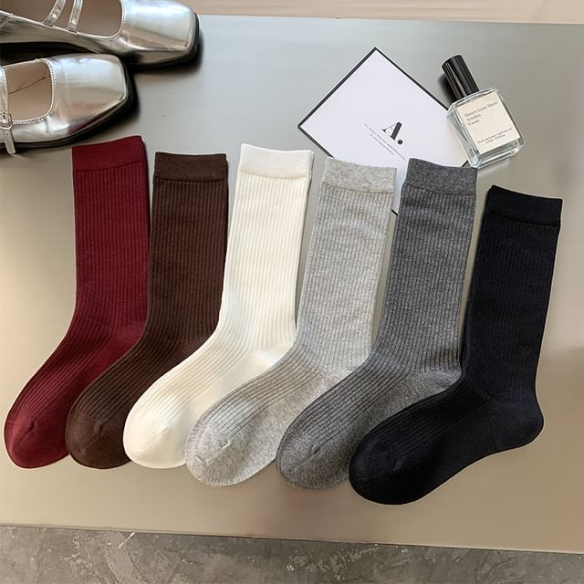 Mimiyu-Ribbed Plain Socks Set