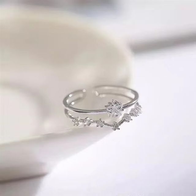 Halfla-Rhinestone Layered Open Ring
