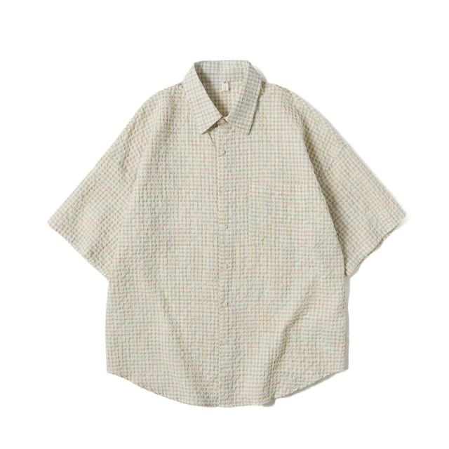 Omozando-Short-Sleeve Plaid Shirt