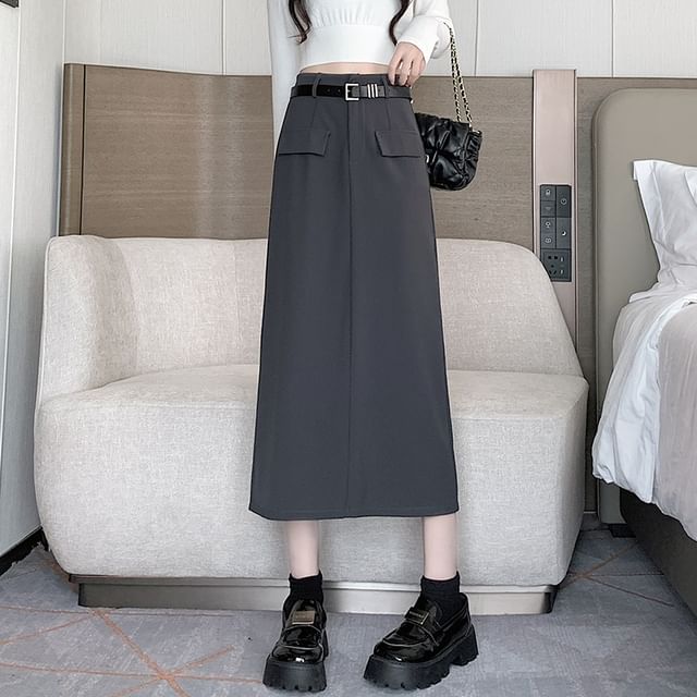 Dragan Pulse-High Rise Plain Midi A-Line Skirt