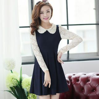 Ringnor - Lace-Sleeve Dress with Belt | YesStyle