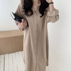 Mimi Lulu - Long-Sleeve Plain Shirt Maxi Skirt