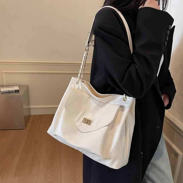 Mulgam-Buckle Flap Pocket Tote Bag