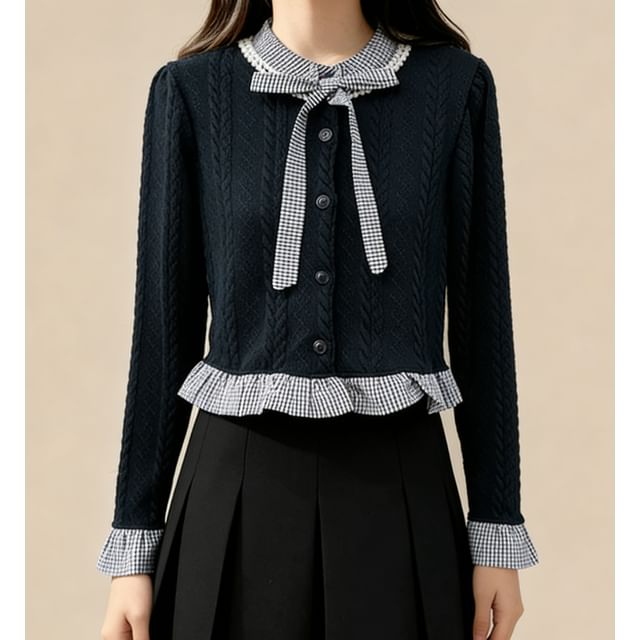 Lemongrass-Paneled Cable-Knit Crop Shirt