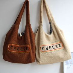 it happens - 刺繡字母仿羊羔毛手提袋 it happens - 刺繡字母仿羊羔毛手提袋
