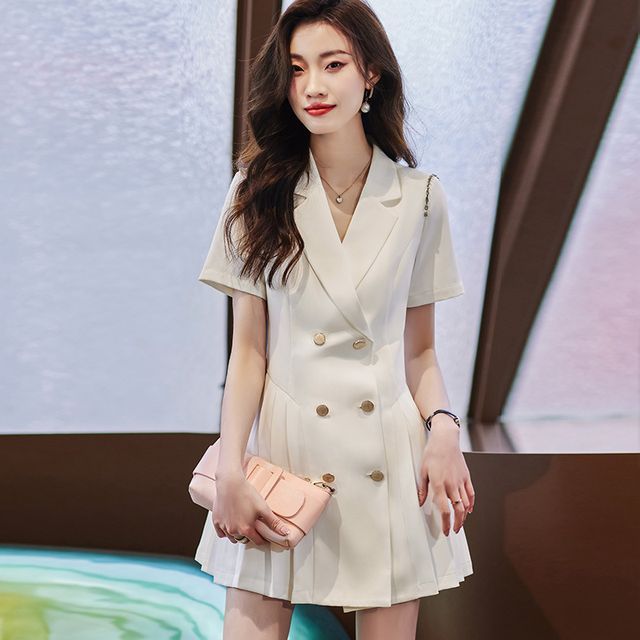 short blazer dress Miss Circle Ria Black Mini with Crystal Button and Pleated Detail XS The Sadie Pink White Cuff Blazer Dress is made for the woman who loves a polished CEO moment with a feminine spring/summer twist Blazer dress, how to match
