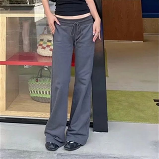 Asiris-Low Waist Plain Straight-Fit Sweatpants