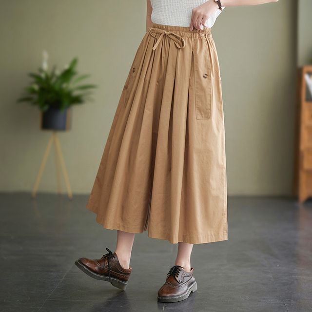 Lewwe-High Waist Plain Crop Wide Leg Pants