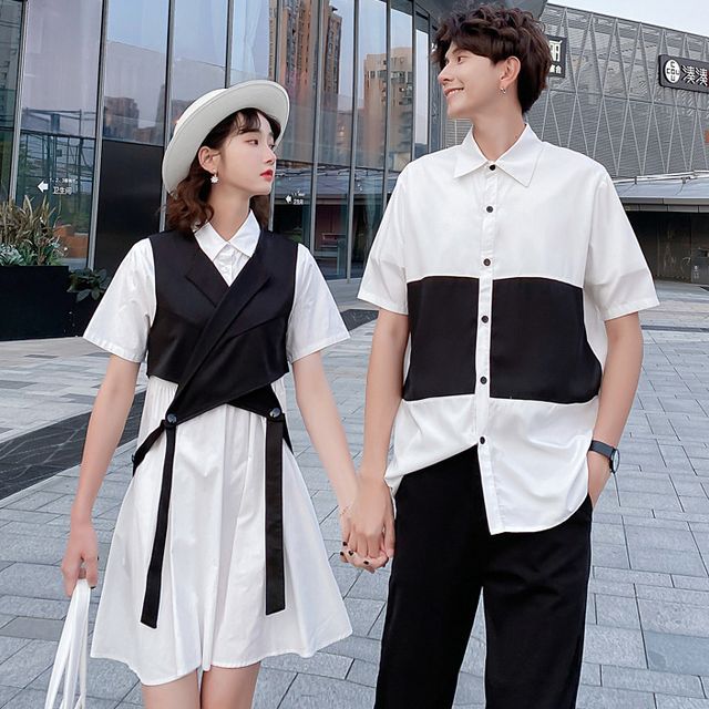 Azure - Couple Matching Short-Sleeve Shirt / Shirtdress / Vest | YesStyle