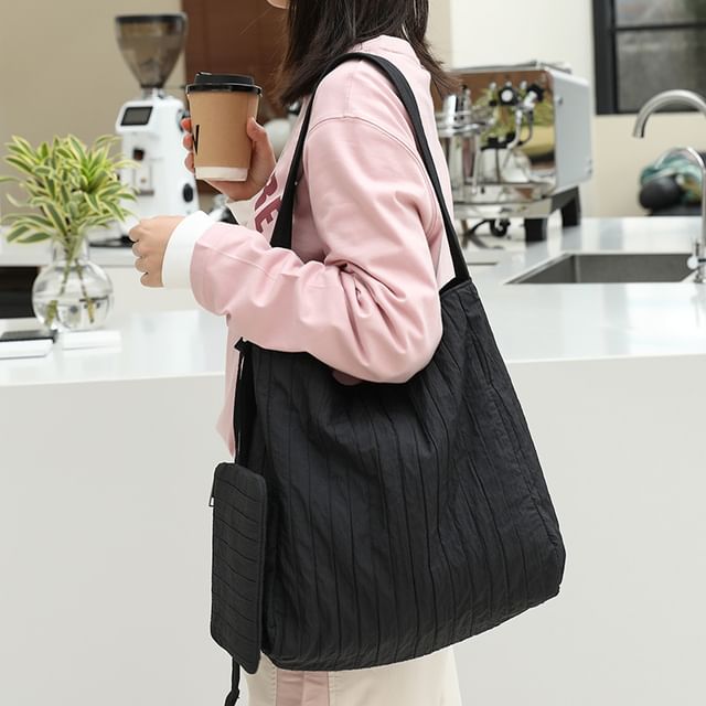 Basaran-Set Plain Ribbed Tote Bag Card Holder