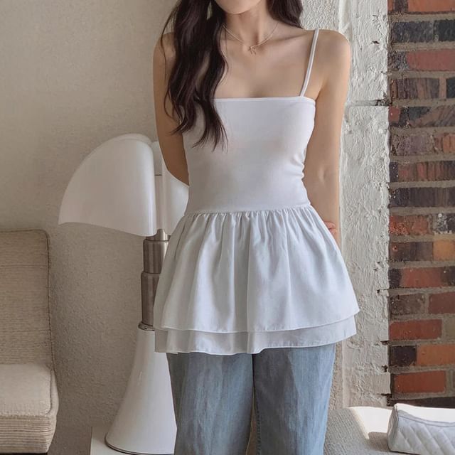 Tulstrix-Plain Peplum Cami Top
