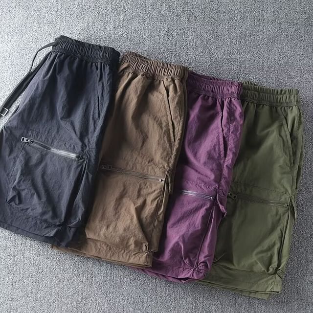 Jozev-Drawstring Waist Plain Cargo Shorts