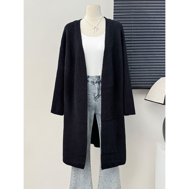 Lemongrass-Open-Front V-Neck Long Cardigan