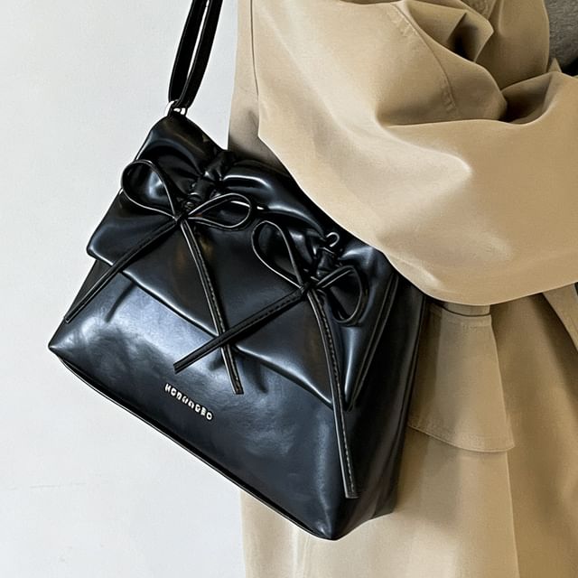 Faux Leather Top Handle Flap Crossbody Bag