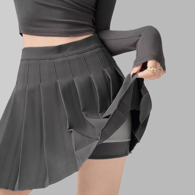 Everose-High Rise Plain Mini A-Line Pleated Skirt