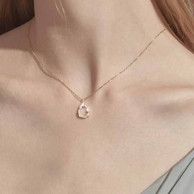 Phoenoa-Waterdrop Rhinestone Pendant Sterling Silver Necklace
