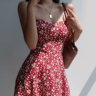 Moanum Spaghetti Strap Floral Mini A-Line Sundress Sale