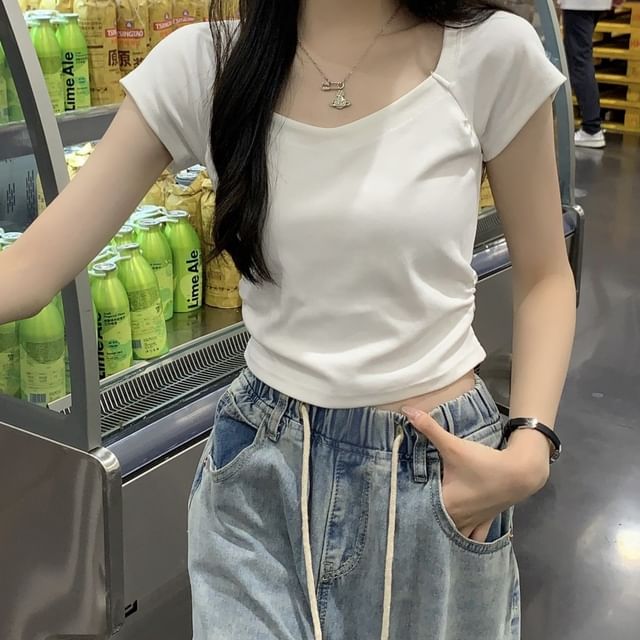 Porstina-Short-Sleeve U-Neck Plain Tee