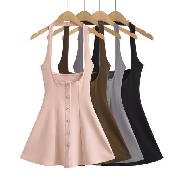 knee length dresses for ladies Anya Linen Halter Mini Dress - Oat Marle main image 0