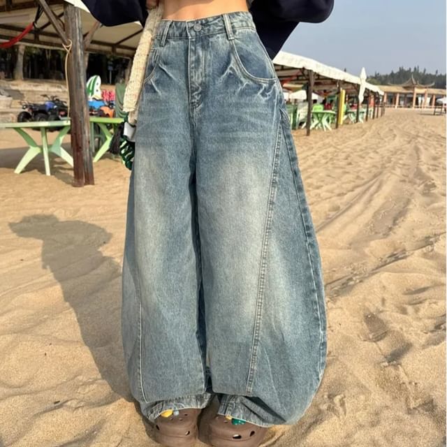 Litoya-High Rise Washed Wide Leg Jeans