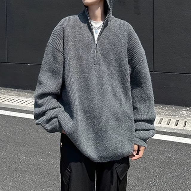 Trimecca-Half Zip Knit Hoodie