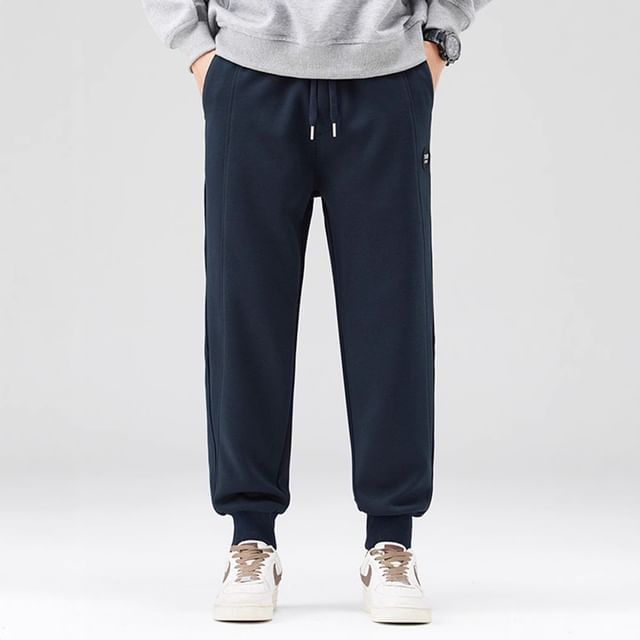 Nataro-Drawstring Waist Plain Straight Leg Sweatpants
