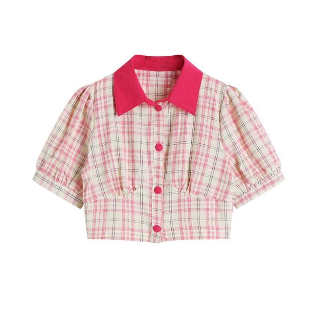 Puff-Sleeve Plaid Shirt | YesStyle
