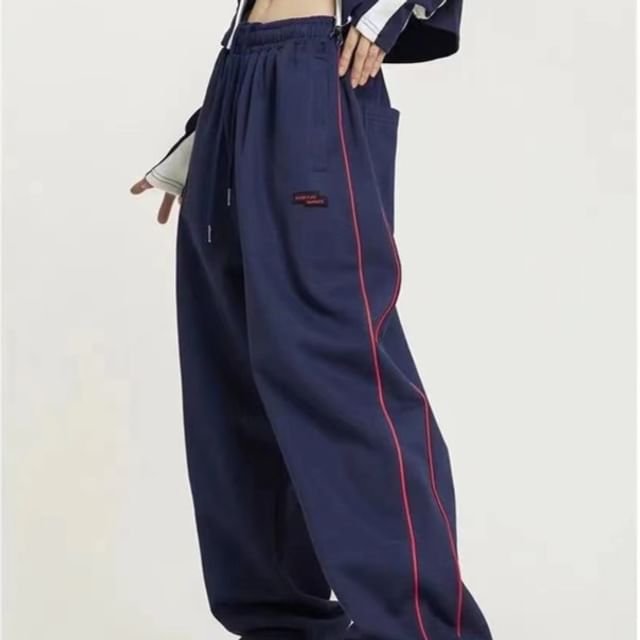 Everose-Drawstring Waist Striped Wide Leg Sweatpants
