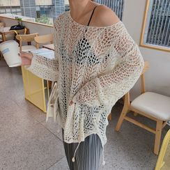 ANNIE'S TOWN - Long-Sleeve Crochet Knit Top
