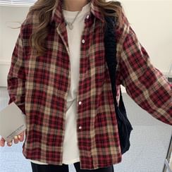 Dute - Plaid Shirt / Elbow-Sleeve T-Shirt Dute - Plaid Shirt / Elbow-Sleeve T-Shirt