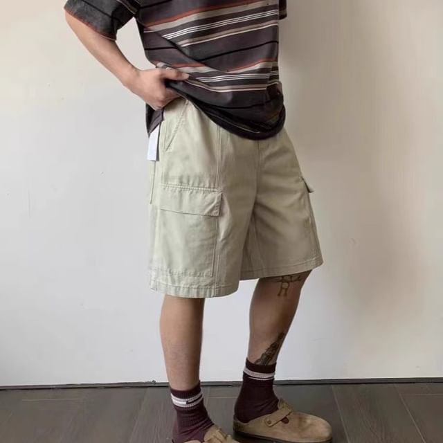 Savenne-Mid Rise Plain Cargo Bermuda Shorts