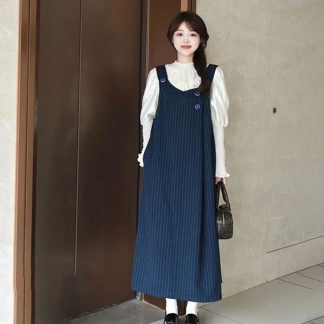 Everose-Plain Midi Overall Dress