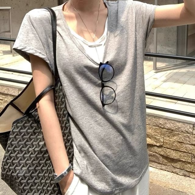 Trendycas-Short Sleeve Crew Neck Mock Two Piece Tee